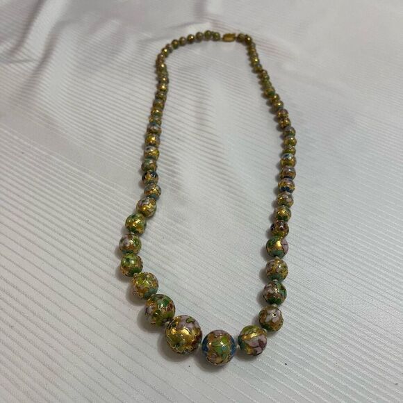 Vintage Chinese Ornate Cloisonne Enamel Graduated Beads Necklace - Picture 1 of 11
